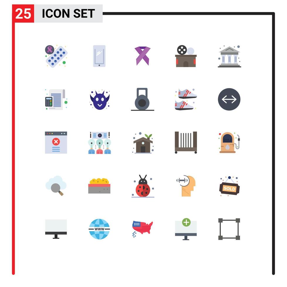 universal icono símbolos grupo de 25 moderno plano colores de banco boleto cinta teatro cine editable vector diseño elementos