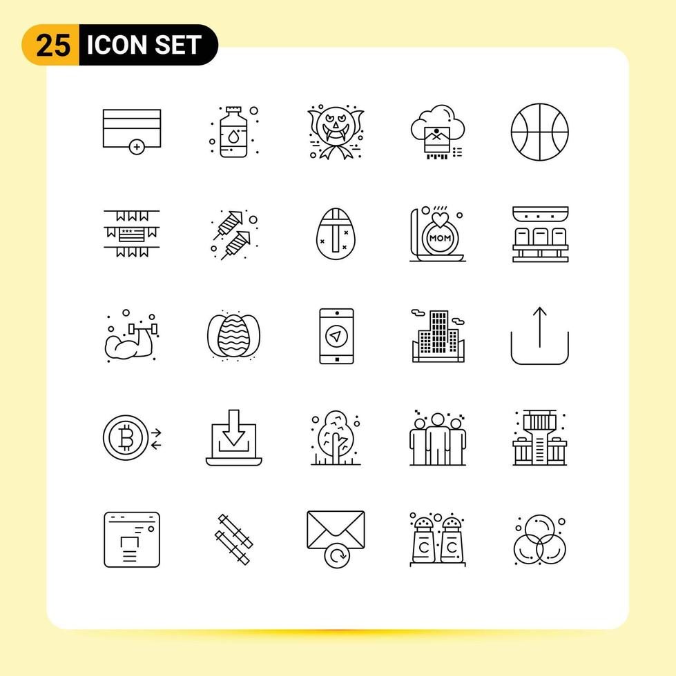 Mobile Interface Line Set of 25 Pictograms of online file spray jpg halloween scary Editable Vector Design Elements