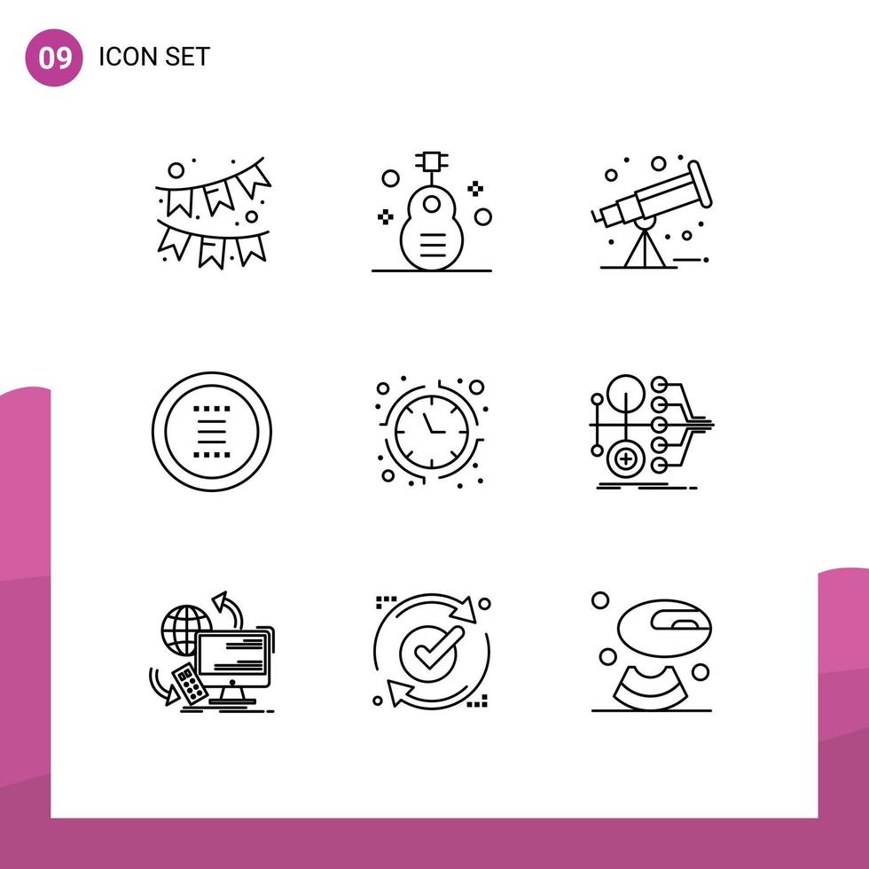 Pictogram Set of 9 Simple Outlines of economy navigation astronomy menu circle Editable Vector Design Elements