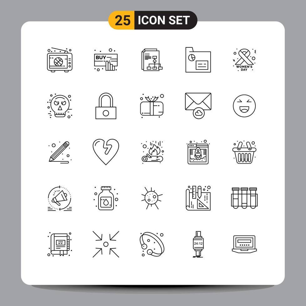 Group of 25 Modern Lines Set for cancer sign marketing online finance report Editable Vector Design Elements