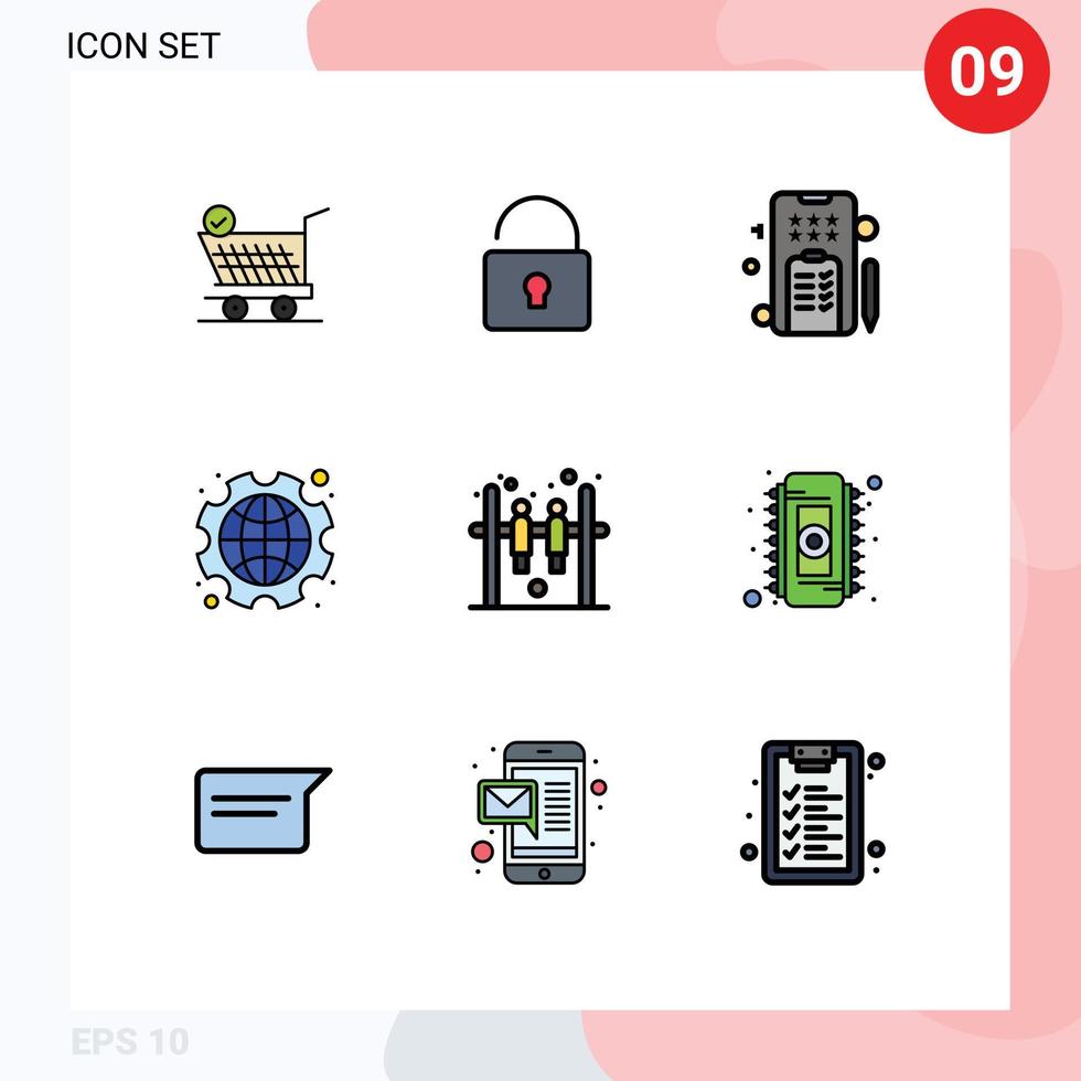 Pictogram Set of 9 Simple Filledline Flat Colors of game labour pencle labor day Editable Vector Design Elements