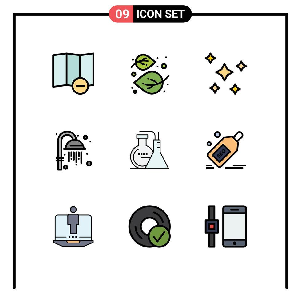 9 Creative Icons Modern Signs and Symbols of lab chemicals night shower cleansing Editable Vector Design Elements