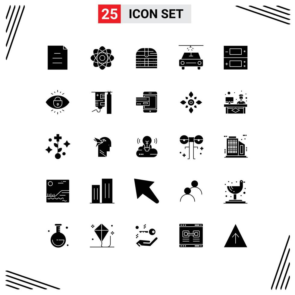 25 Universal Solid Glyphs Set for Web and Mobile Applications eye games money ds wash Editable Vector Design Elements