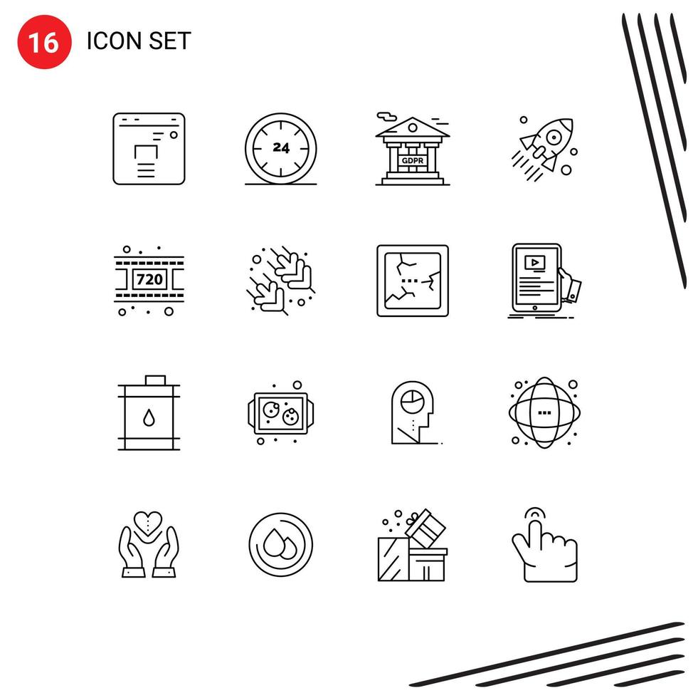 Pack of 16 creative Outlines of movie startup bank business launch Editable Vector Design Elements