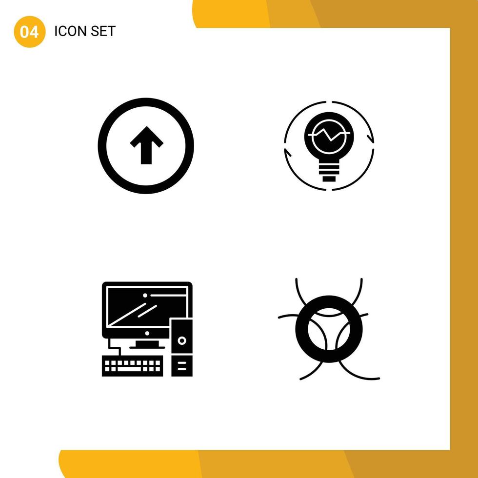 Set of 4 Commercial Solid Glyphs pack for arrow innovation user interface concept lightbulb Editable Vector Design Elements