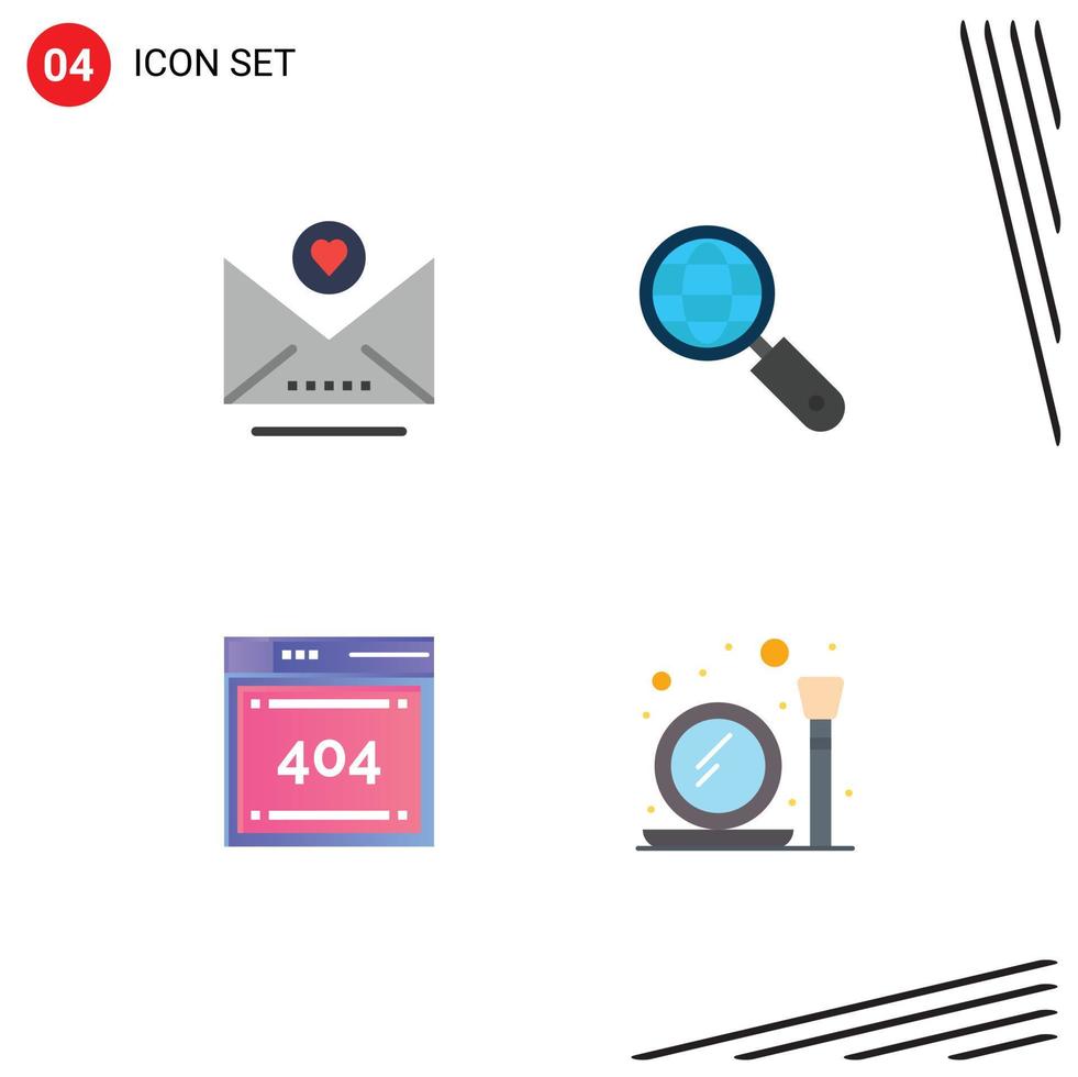 Group of 4 Modern Flat Icons Set for email code globe seo glass Editable Vector Design Elements