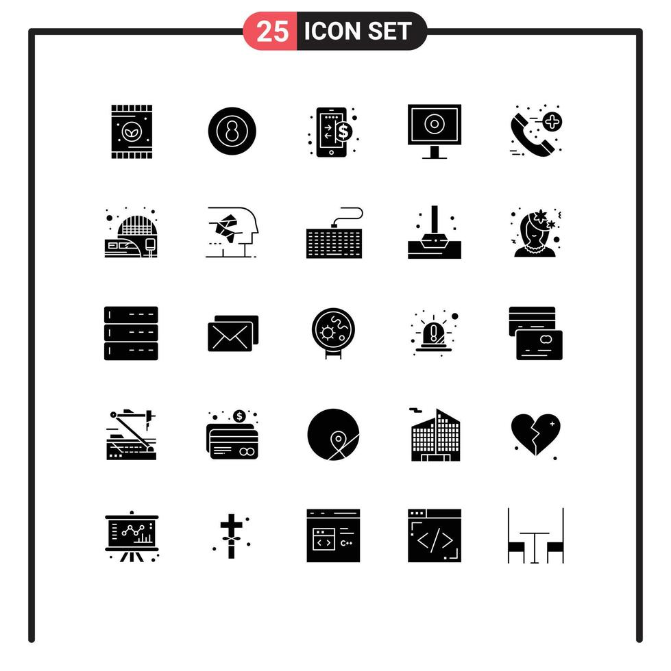 Pictogram Set of 25 Simple Solid Glyphs of emergency webcam pool stream internet Editable Vector Design Elements