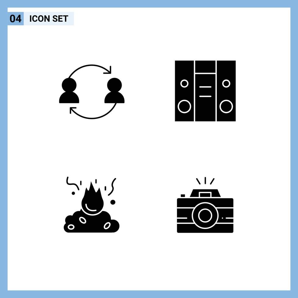 4 User Interface Solid Glyph Pack of modern Signs and Symbols of avatar fire transfer center pollution Editable Vector Design Elements