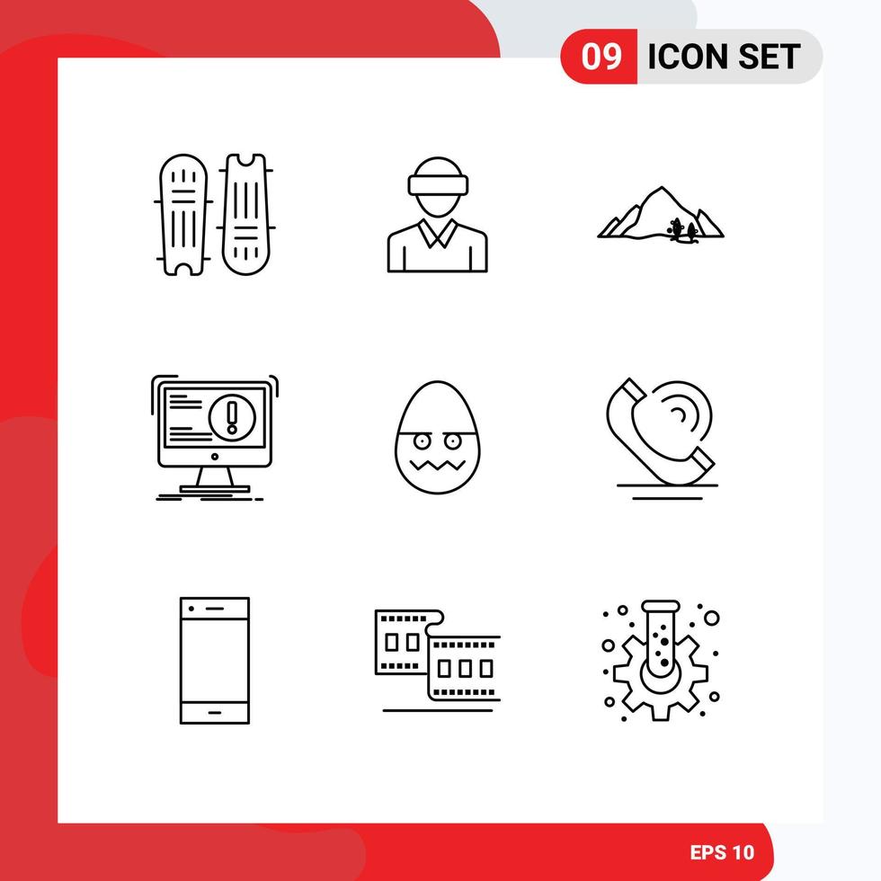 Stock Vector Icon Pack of 9 Line Signs and Symbols for attack alert technology tree hill Editable Vector Design Elements