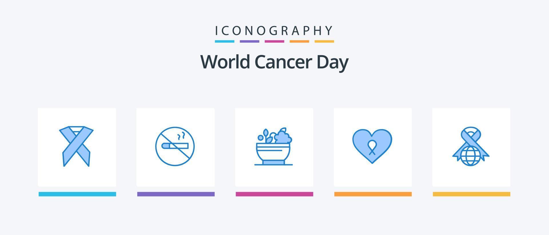 World Cancer Day Blue 5 Icon Pack Including ribbon. patient. herbal. romance. heart. Creative Icons Design vector