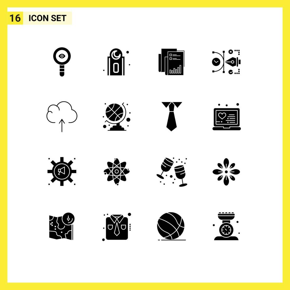 16 Universal Solid Glyphs Set for Web and Mobile Applications art file report paper data Editable Vector Design Elements