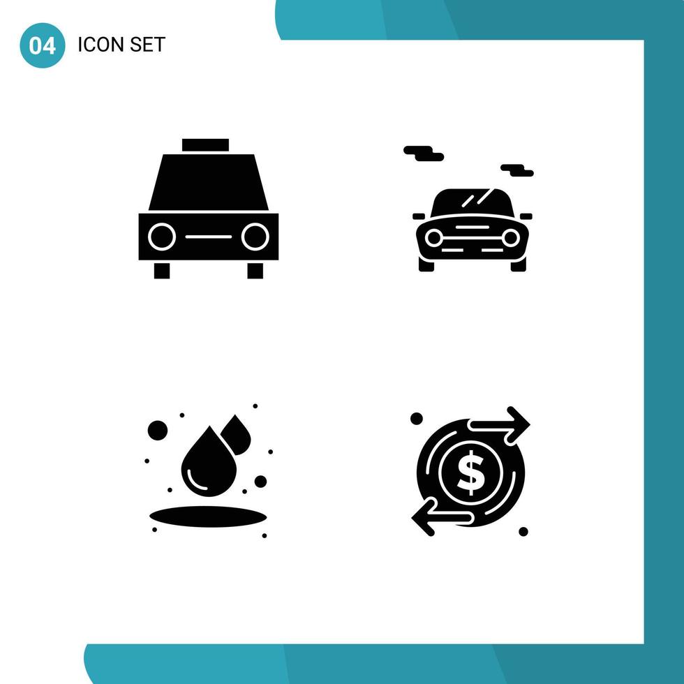 4 Solid Glyph concept for Websites Mobile and Apps car drop transport car water Editable Vector Design Elements
