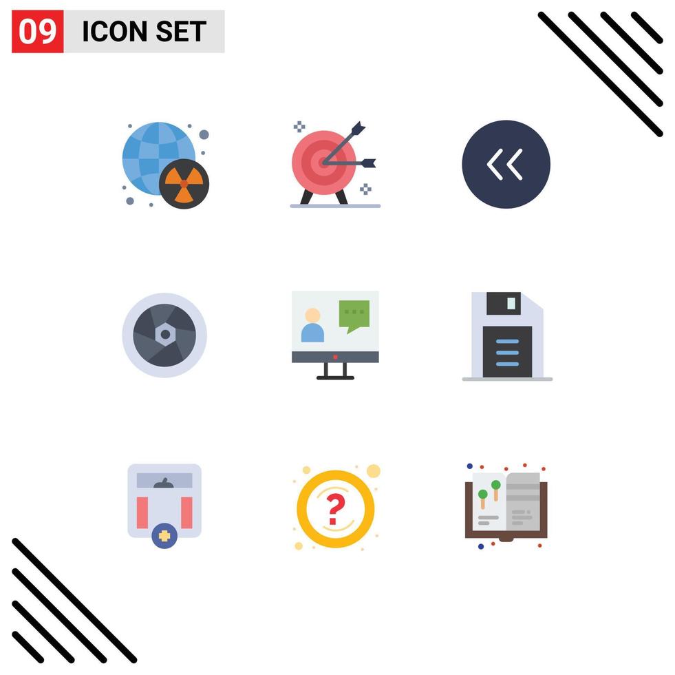 Set of 9 Modern UI Icons Symbols Signs for communication tap objective movie left Editable Vector Design Elements