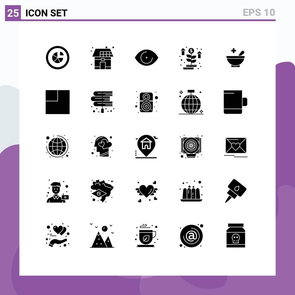 Modern Set of 25 Solid Glyphs and symbols such as plant money power grow human Editable Vector Design Elements