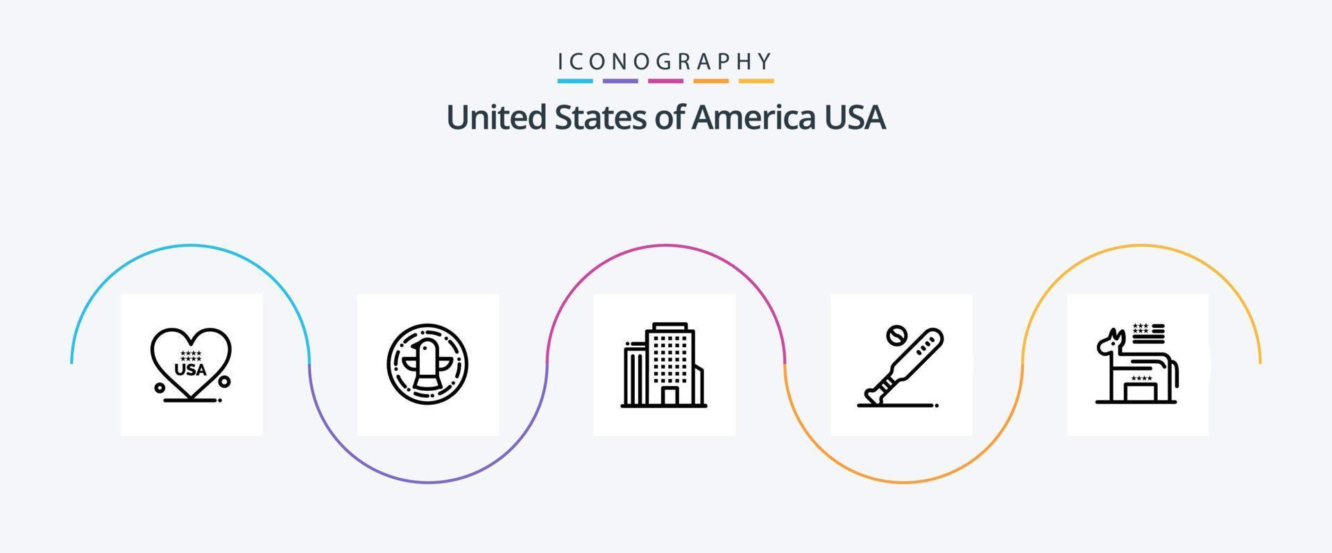 Estados Unidos línea 5 5 icono paquete incluso americano. EE.UU. edificio. Deportes. béisbol vector