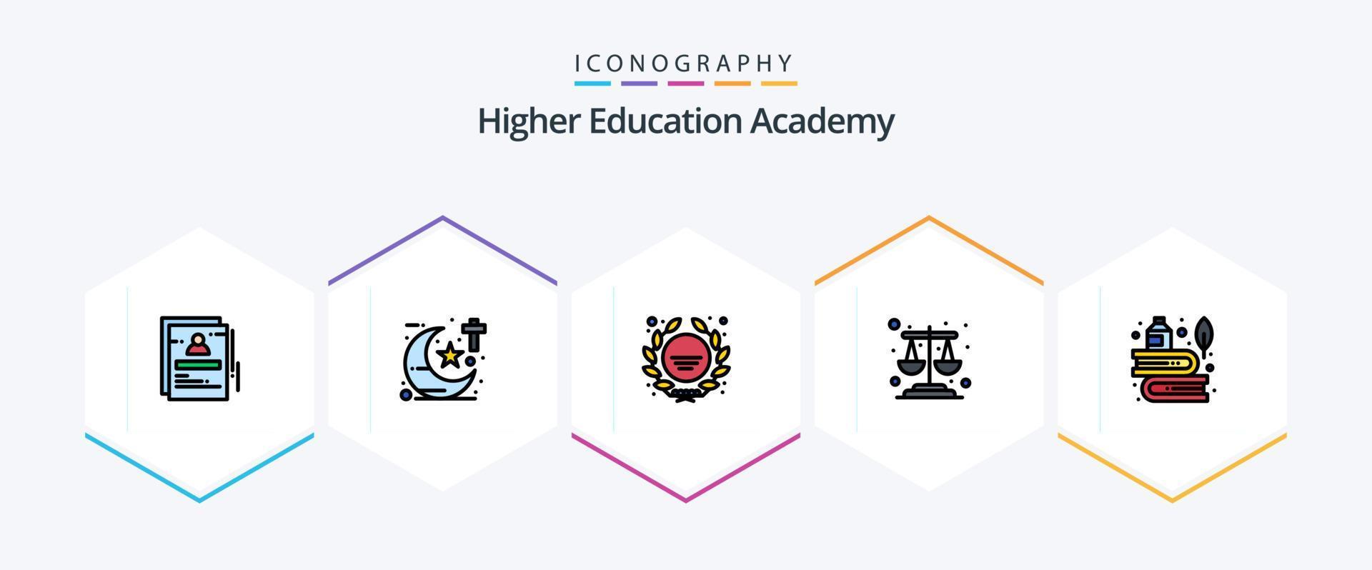 Academy 25 FilledLine icon pack including education. scales. theology. justice. school logo vector