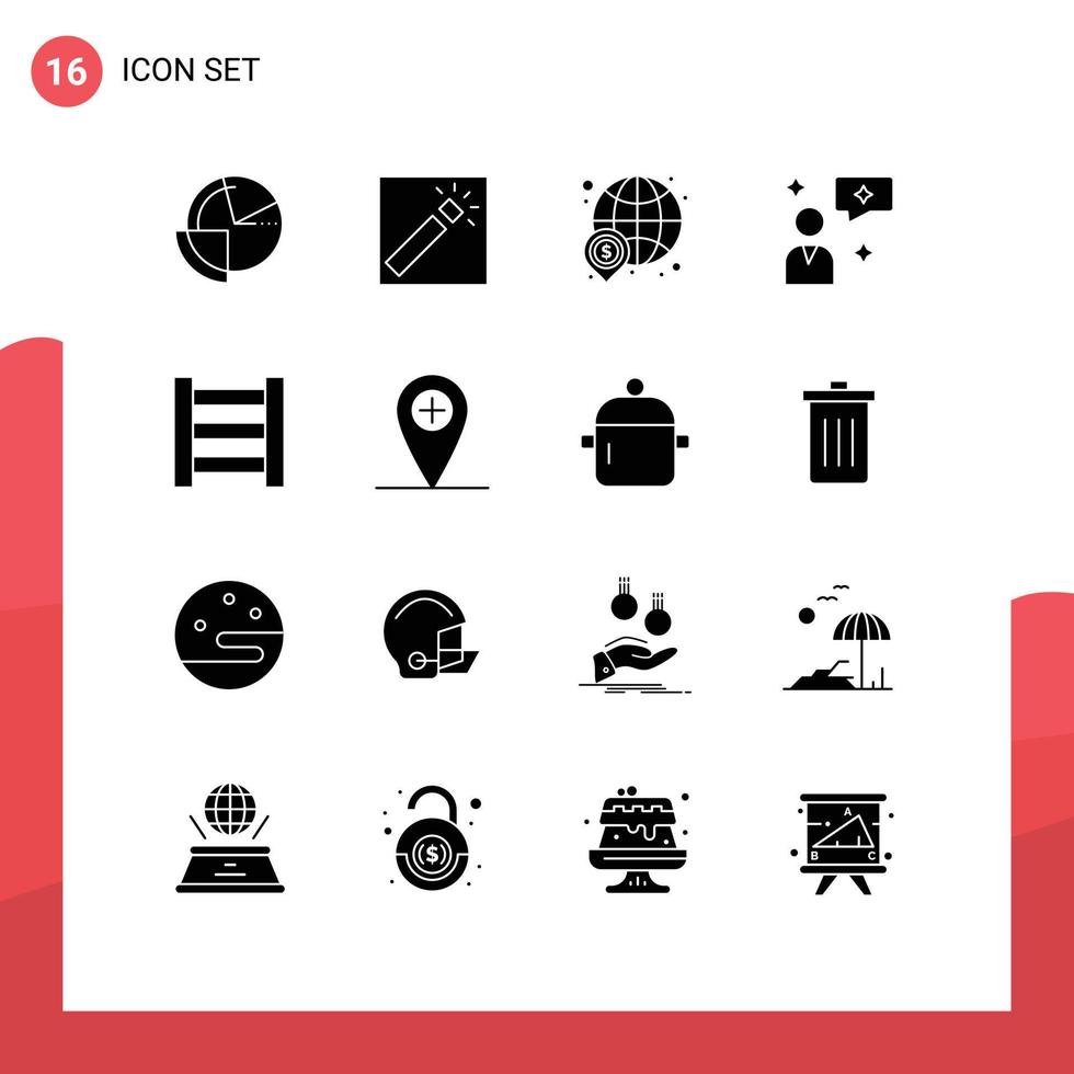 Set of 16 Modern UI Icons Symbols Signs for ladder chatting retouch man chat money Editable Vector Design Elements