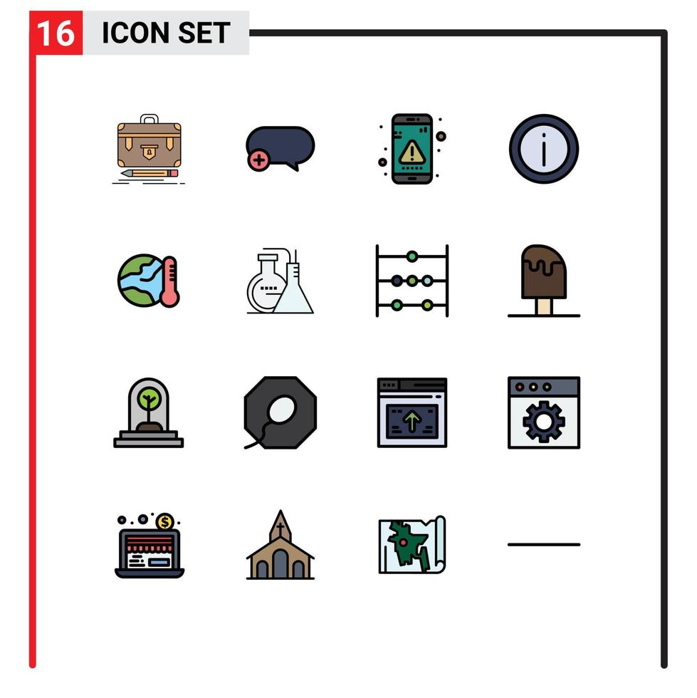 Pack of 16 Modern Flat Color Filled Lines Signs and Symbols for Web Print Media such as sign info add help interface Editable Creative Vector Design Elements