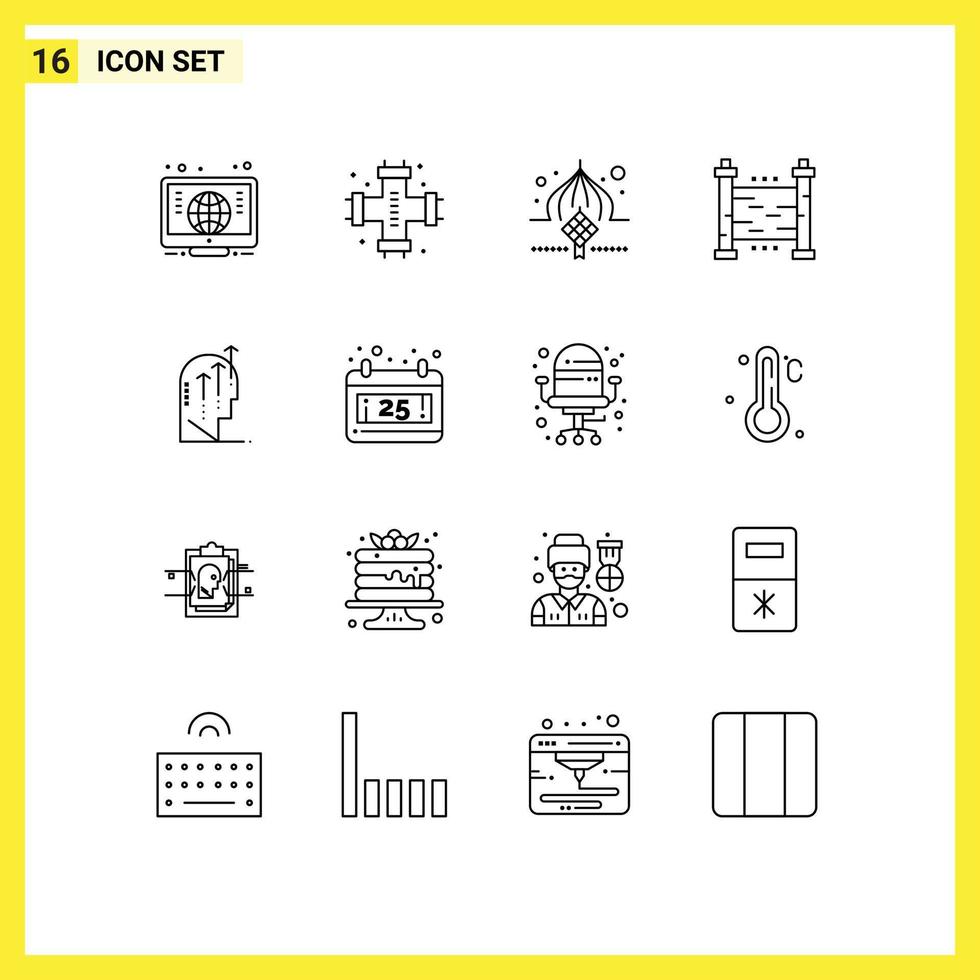 16 User Interface Outline Pack of modern Signs and Symbols of emotional security masjid garden eid Editable Vector Design Elements