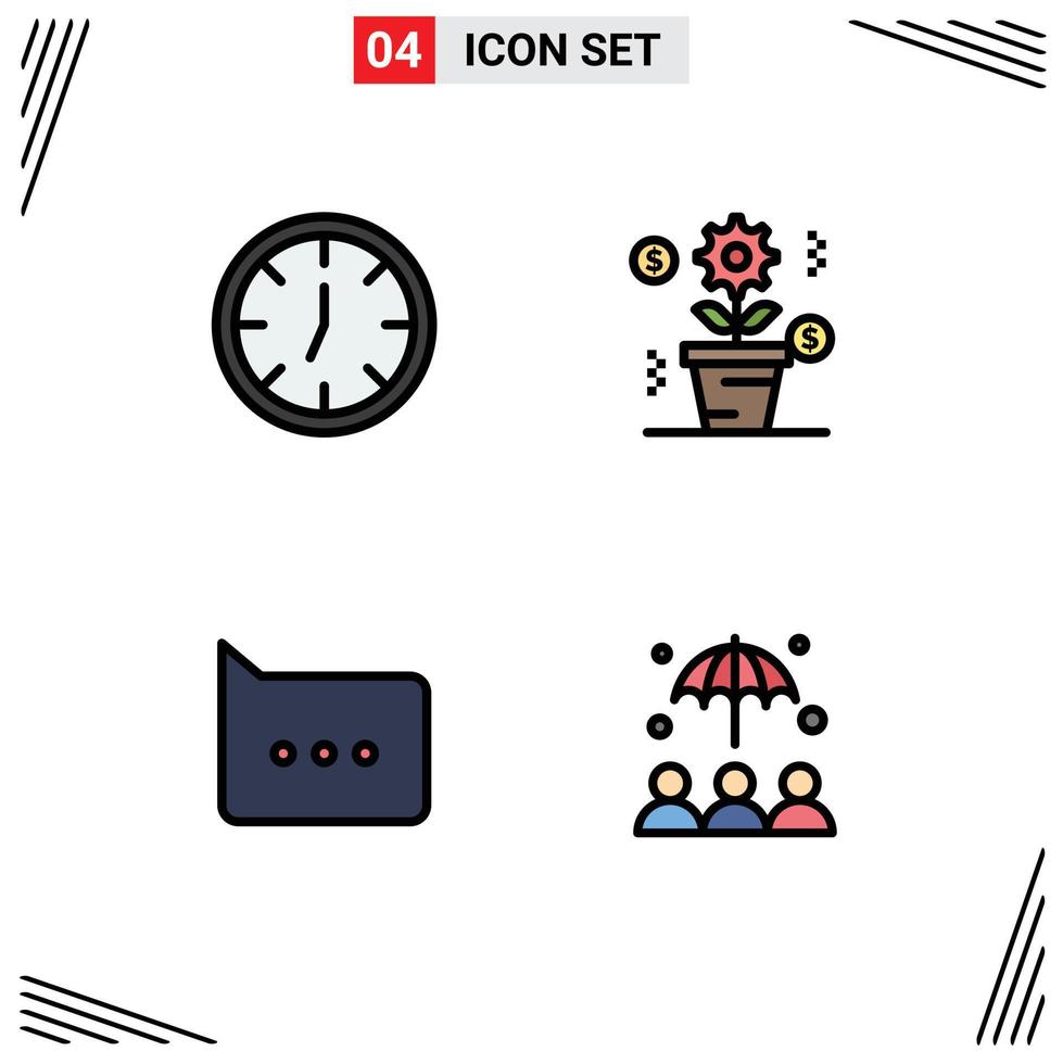 4 Creative Icons Modern Signs and Symbols of clock comment business growth protection Editable Vector Design Elements