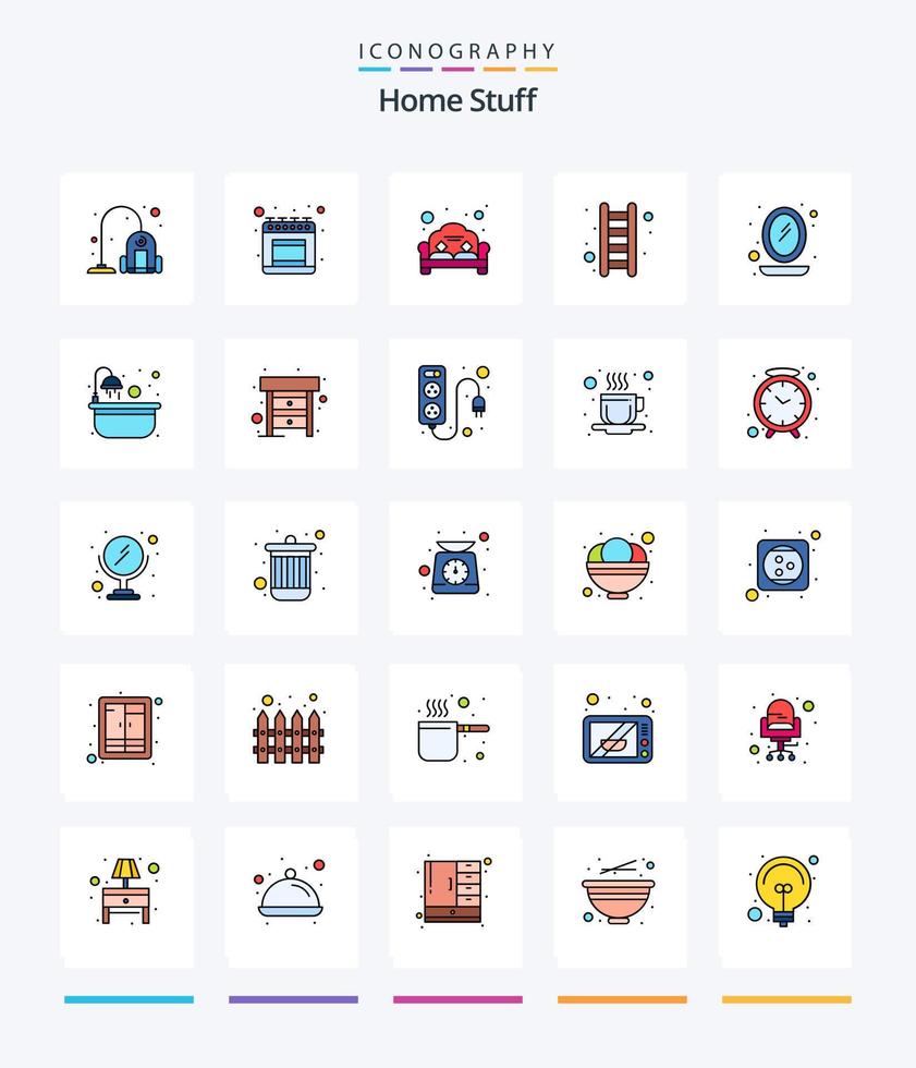 Creative Home Stuff 25 Line FIlled icon pack  Such As mirror. stairs. couch. home. apartment vector