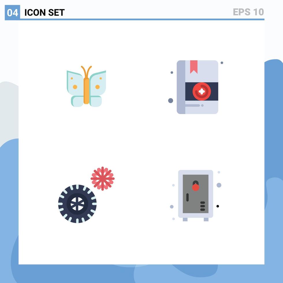 4 Creative Icons Modern Signs and Symbols of butterfly winter wings book lock Editable Vector Design Elements