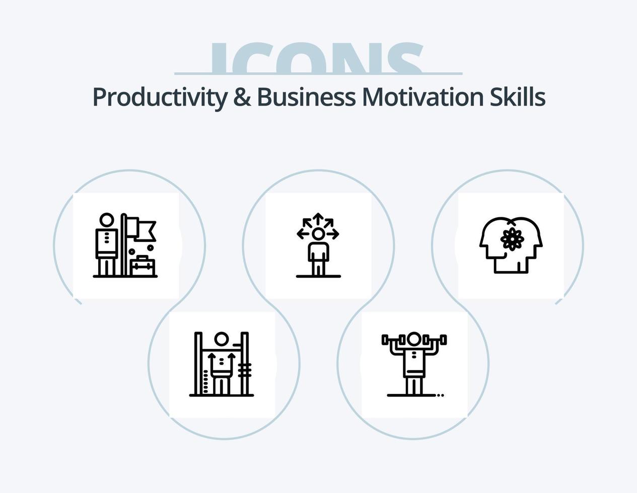 productividad y negocio motivación habilidades línea icono paquete 5 5 icono diseño. FALSO. negocio. fuerza. aspiración. podio vector