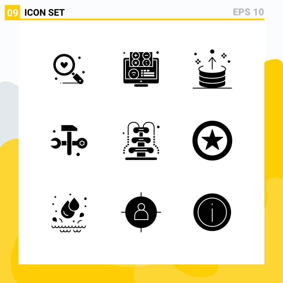 Editable Vector Line Pack of 9 Simple Solid Glyphs of hammer computing learning up export Editable Vector Design Elements