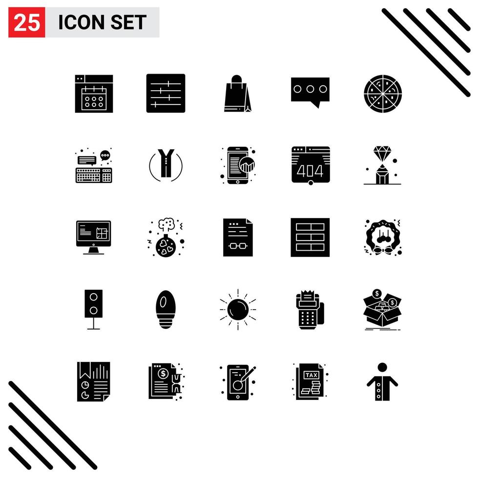 Stock Vector Icon Pack of 25 Line Signs and Symbols for device chat shopping pizza message Editable Vector Design Elements
