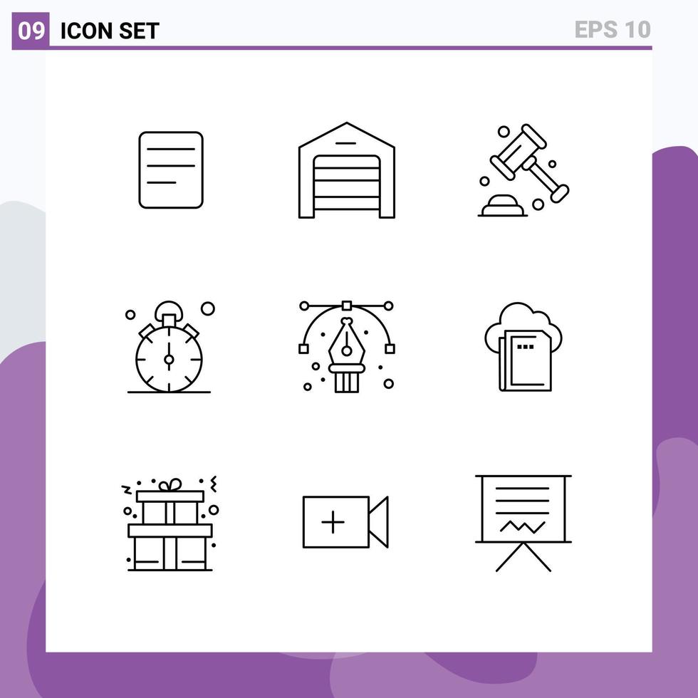 Set of 9 Modern UI Icons Symbols Signs for art time protection timer stop Editable Vector Design Elements