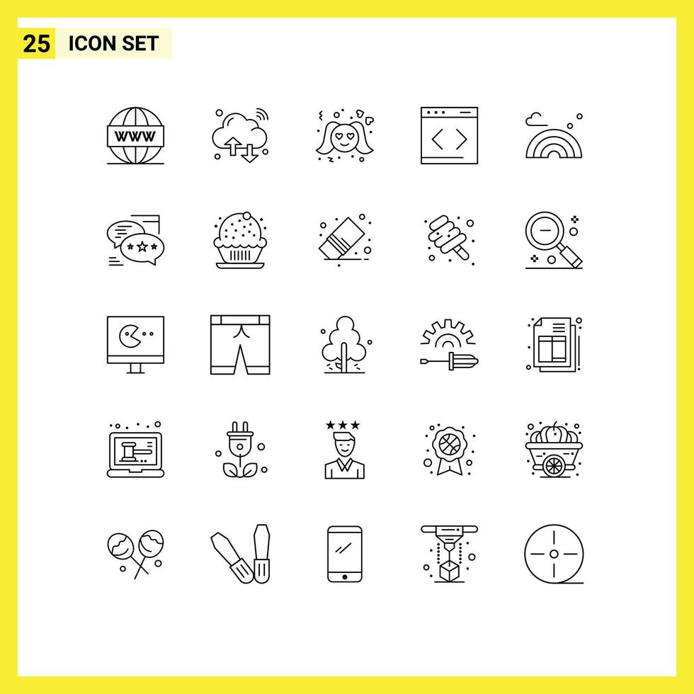 Mobile Interface Line Set of 25 Pictograms of website management iot content valentine Editable Vector Design Elements