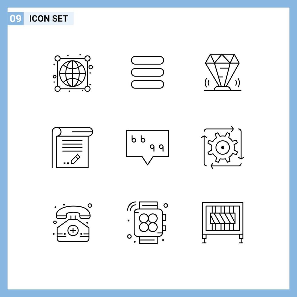 Modern Set of 9 Outlines Pictograph of bubble note value knowledge document Editable Vector Design Elements