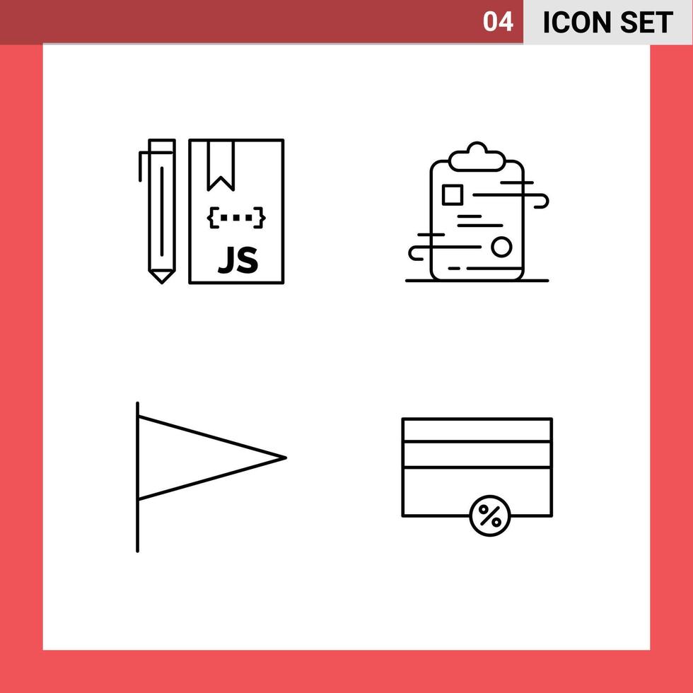 User Interface Pack of 4 Basic Filledline Flat Colors of cloud paper development document flag Editable Vector Design Elements