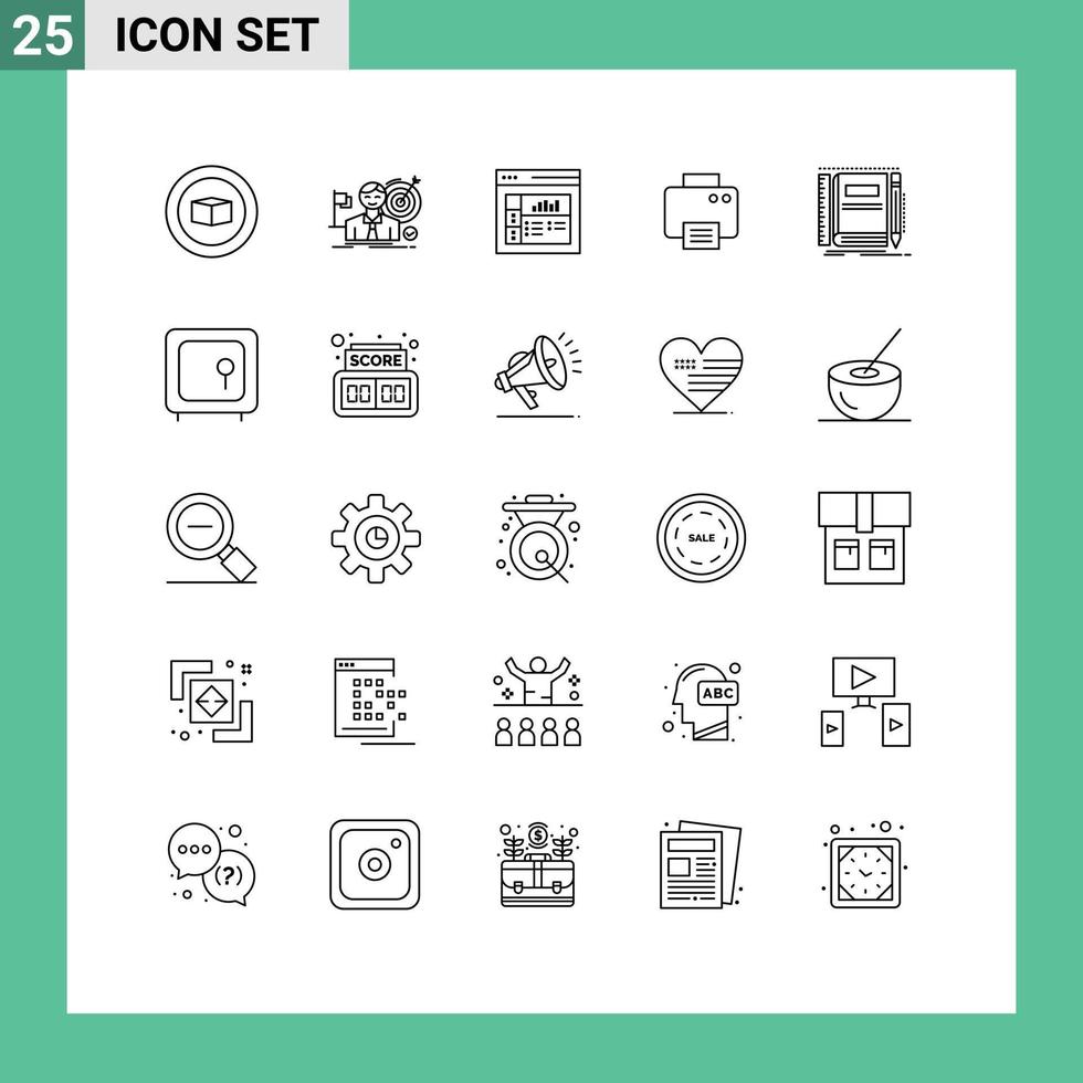 25 Thematic Vector Lines and Editable Symbols of notepad book design machine print Editable Vector Design Elements