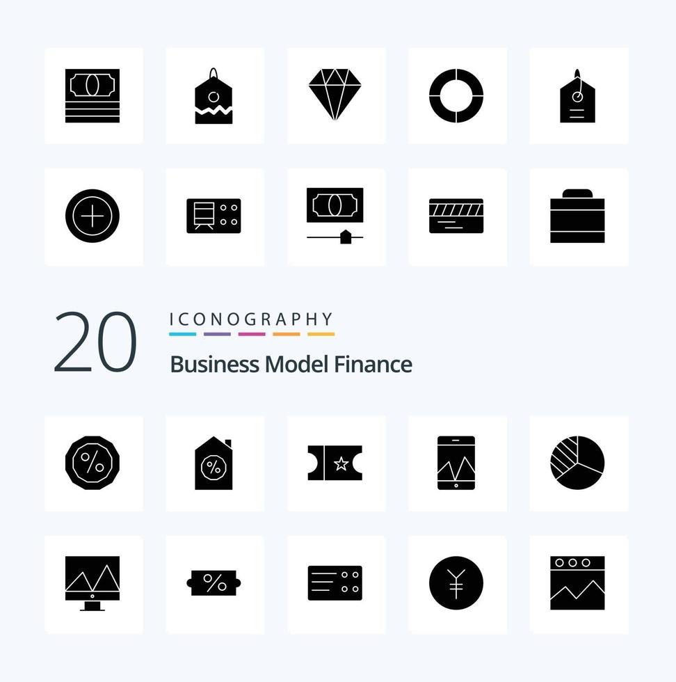 20 Finance Solid Glyph icon Pack like discount display analytics analytics graph vector