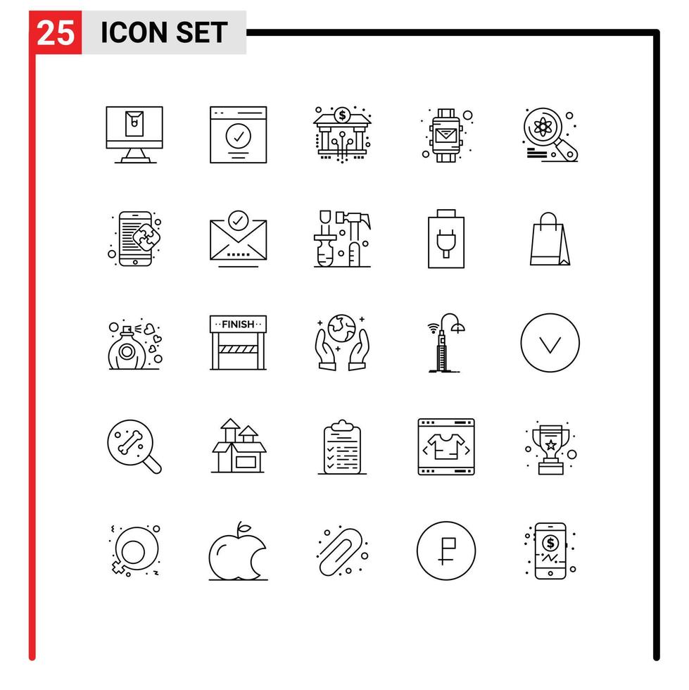 Group of 25 Modern Lines Set for computer smart wrist bank envelope digital Editable Vector Design Elements