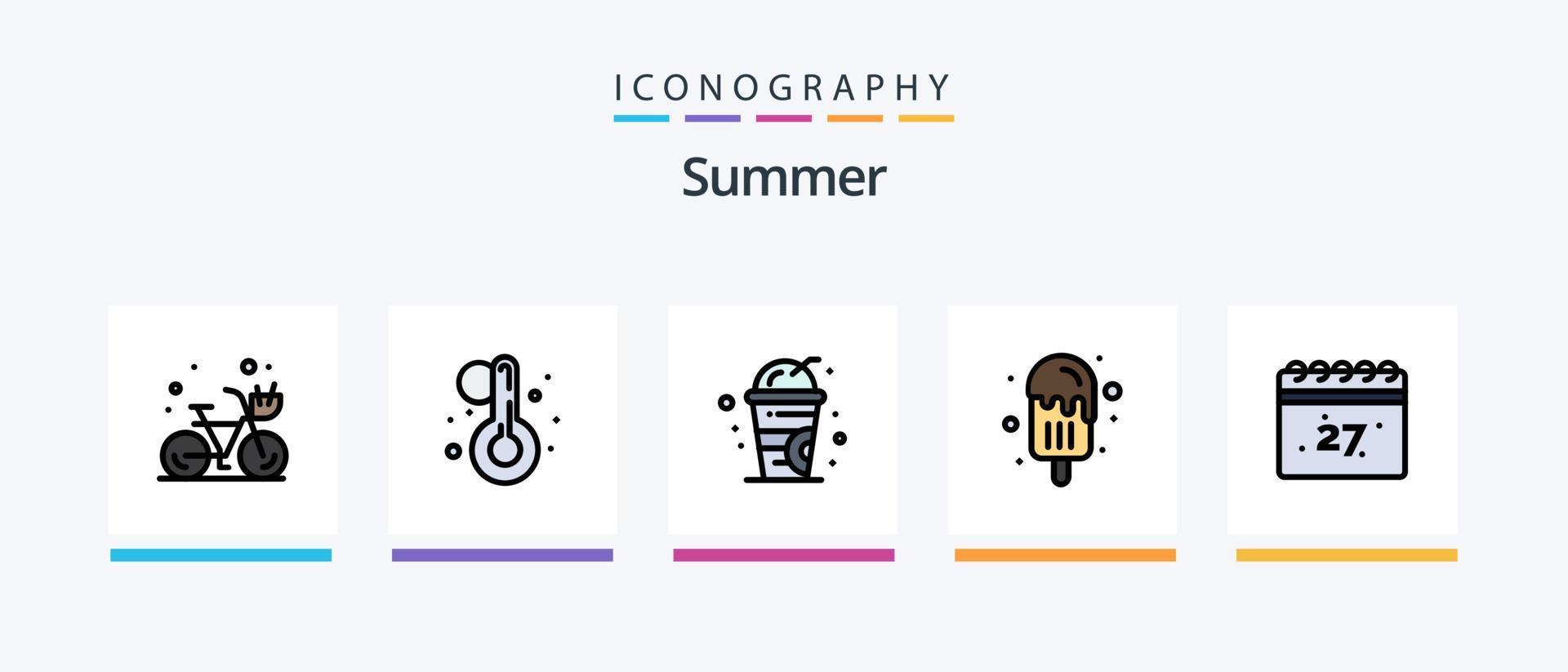 Summer Line Filled 5 Icon Pack Including nature. camping. view. adventure. ice cream. Creative Icons Design vector