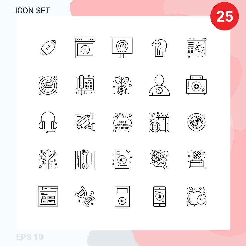 Line Pack of 25 Universal Symbols of mind activity web stream radio Editable Vector Design Elements