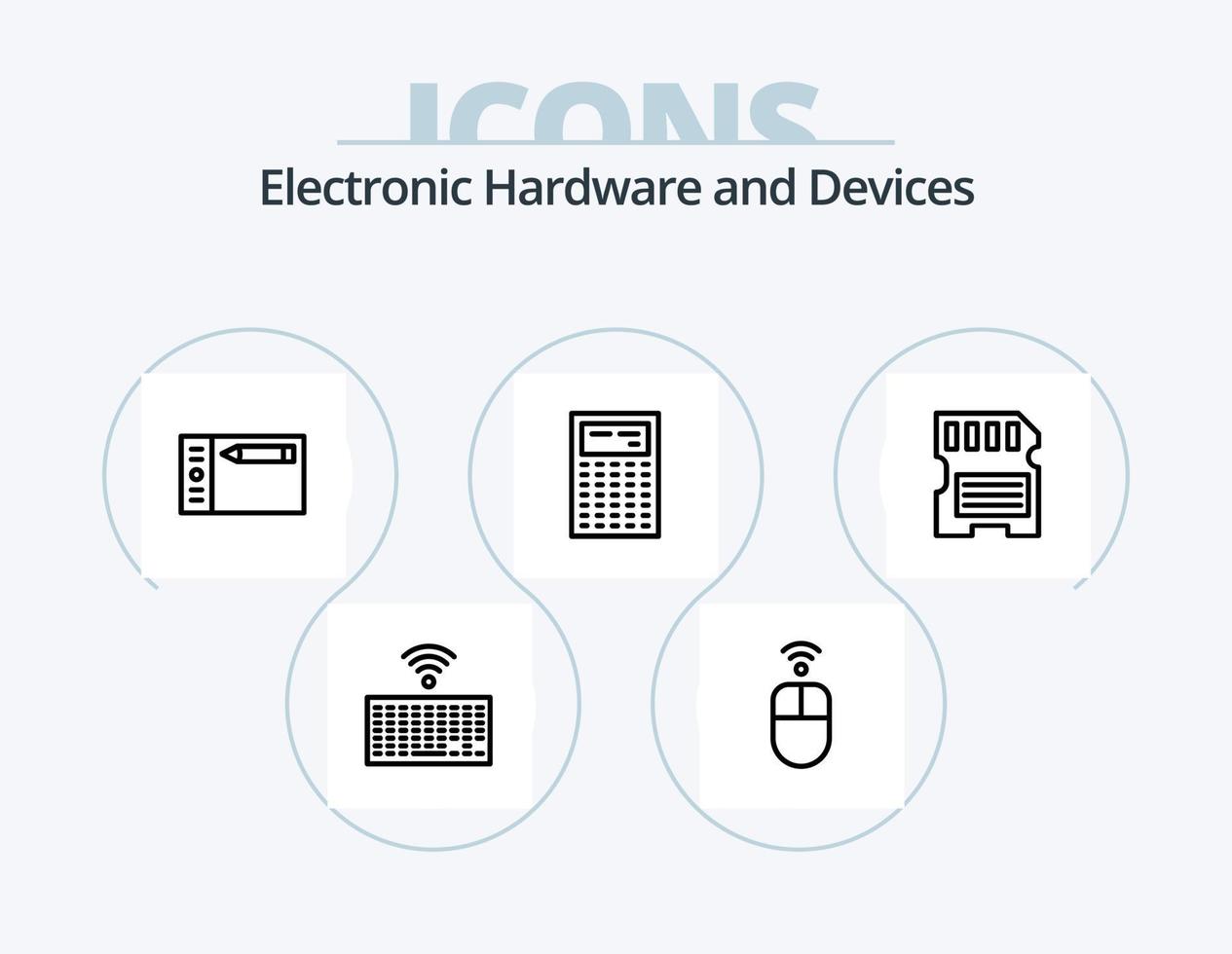 dispositivos línea icono paquete 5 5 icono diseño. dibujar. radio. computadora. música. dispositivo vector