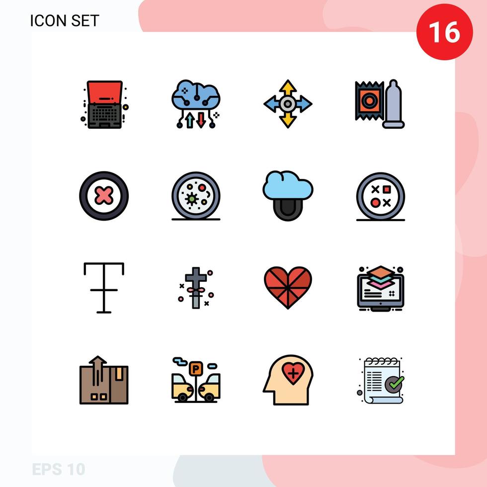 16 Flat Color Filled Line concept for Websites Mobile and Apps medicine doctor online backup condom location Editable Creative Vector Design Elements