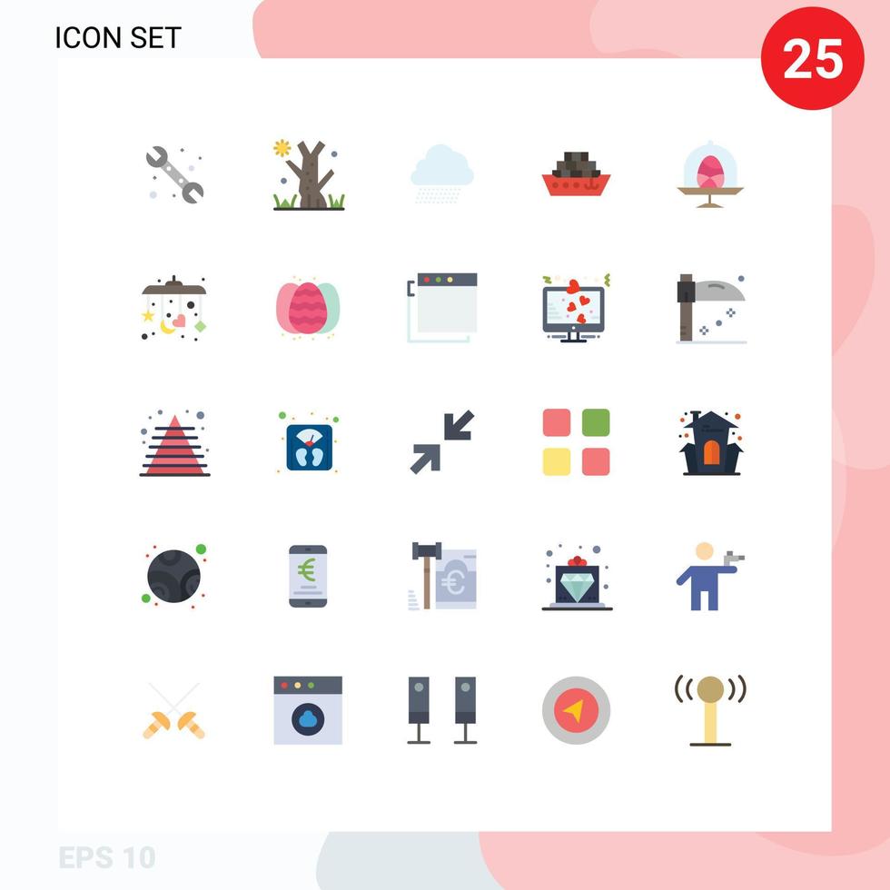 Modern Set of 25 Flat Colors Pictograph of easter egg cloud disk ship Editable Vector Design Elements