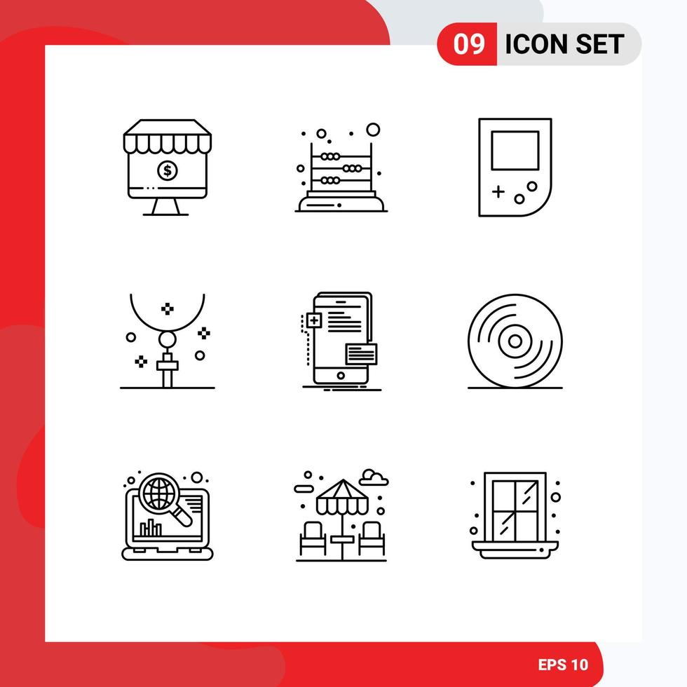 Mobile Interface Outline Set of 9 Pictograms of necklace halloween mathematics easter gameboy Editable Vector Design Elements