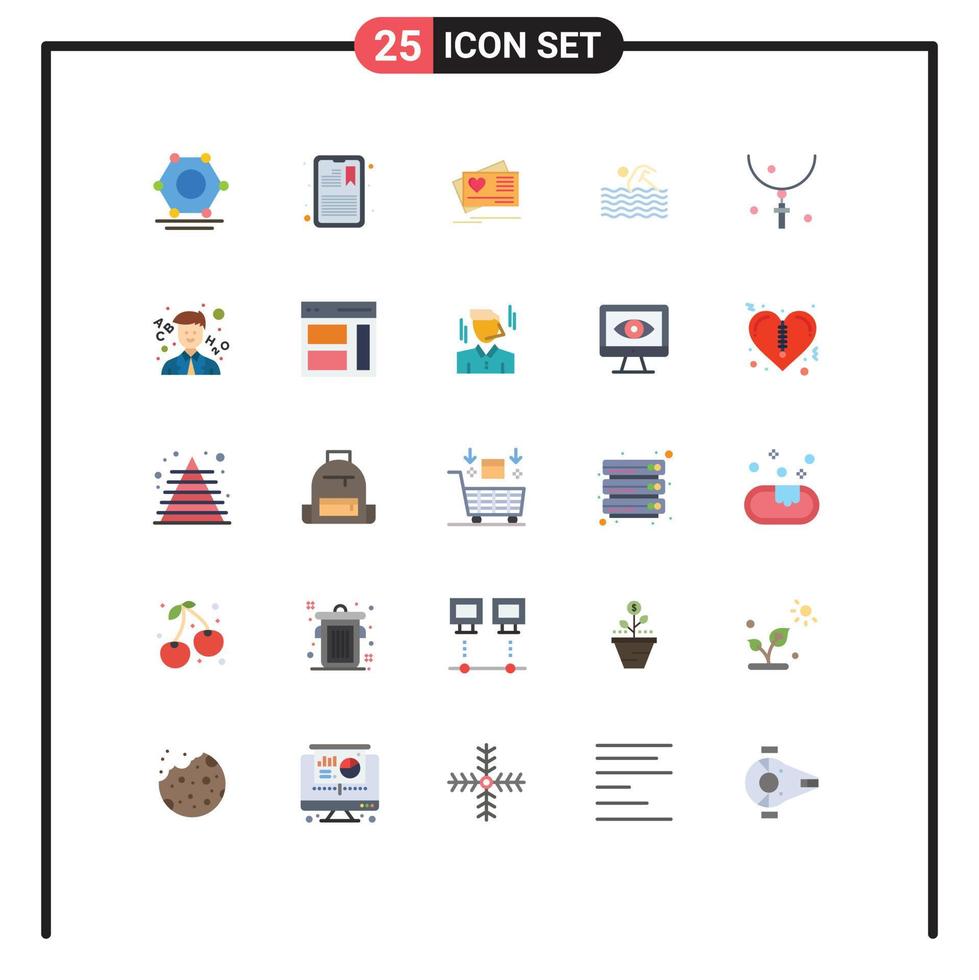 Modern Set of 25 Flat Colors and symbols such as cross swimming card swim activity Editable Vector Design Elements