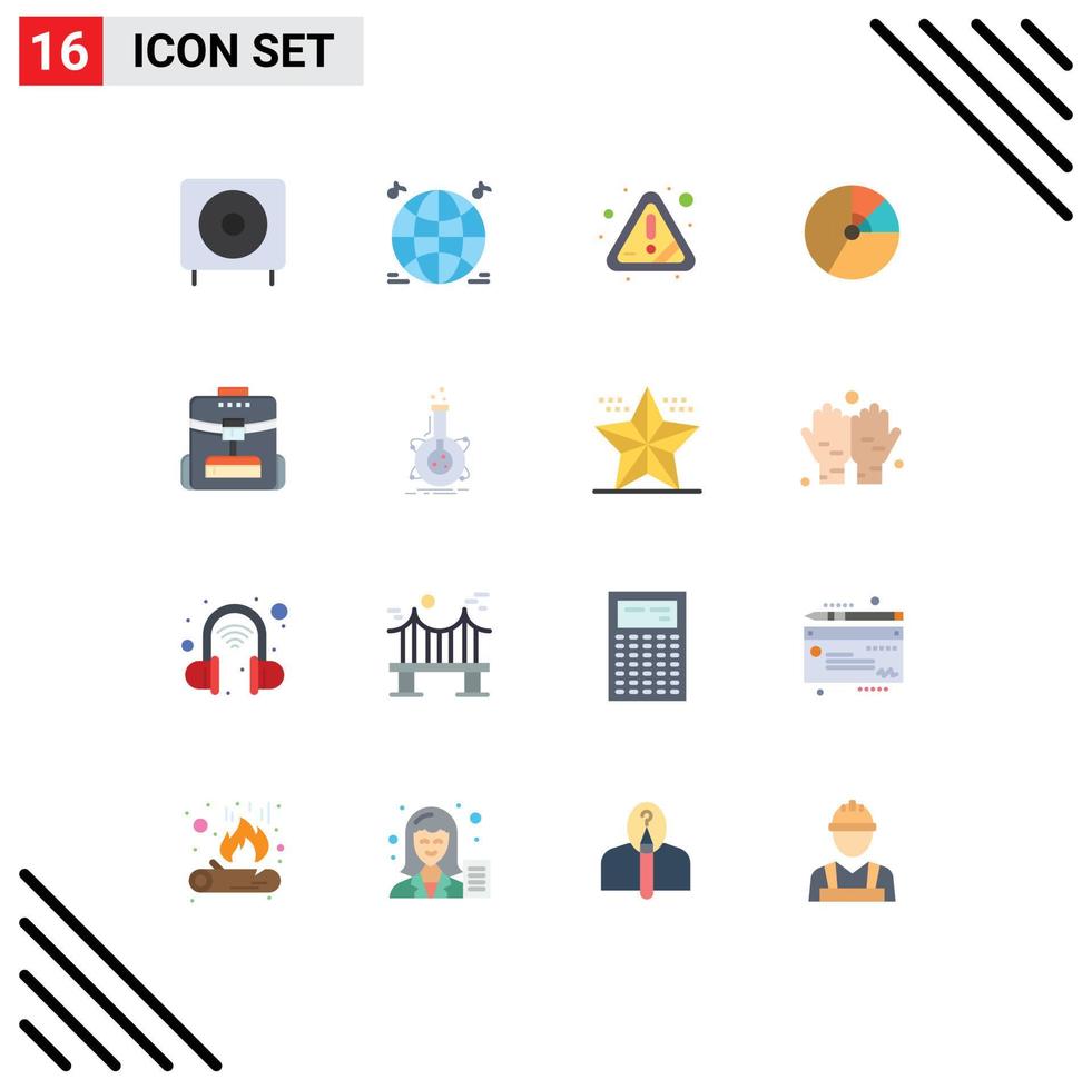 Modern Set of 16 Flat Colors Pictograph of graph diagram alert chart pie Editable Pack of Creative Vector Design Elements