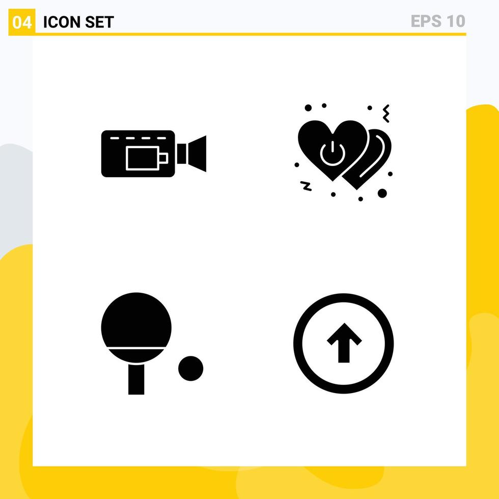 Set of 4 Commercial Solid Glyphs pack for cam sport heart power button Editable Vector Design Elements