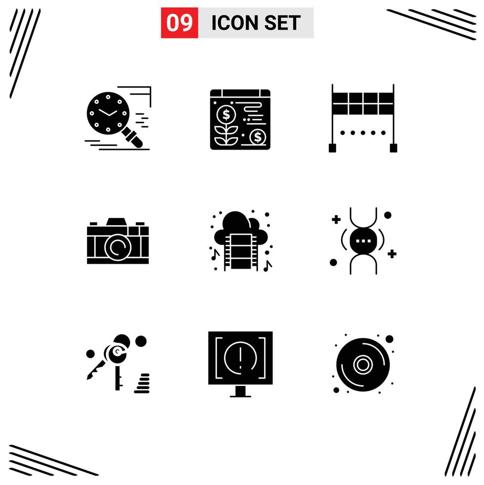 conjunto de 9 9 moderno ui íconos símbolos señales para música película acortar terminar nube imagen editable vector diseño elementos