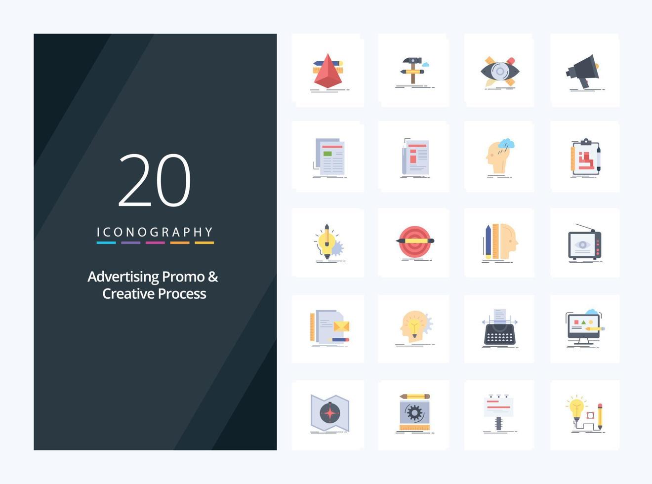 20 Advertising Promo And Creative Process Flat Color icon for presentation vector