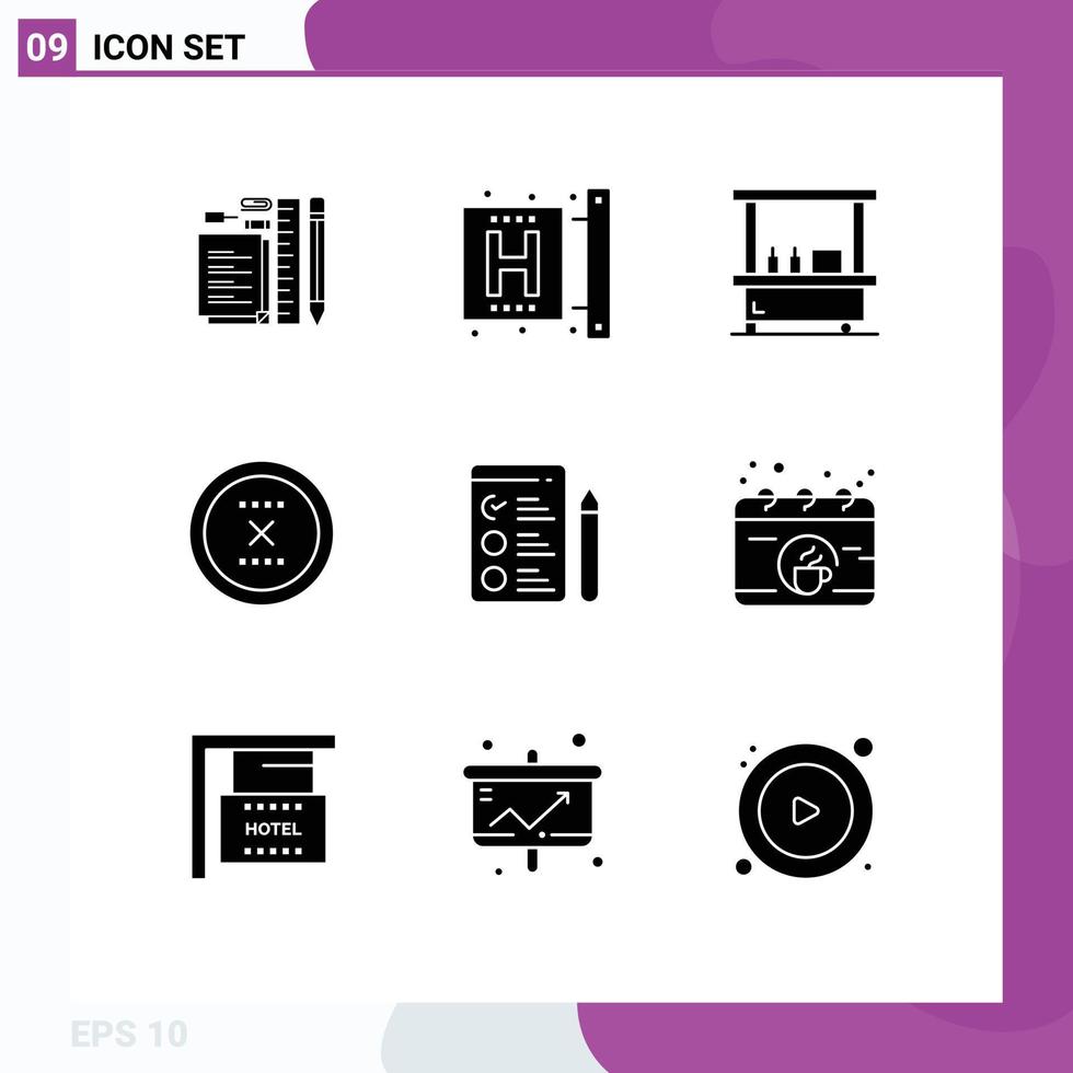 Pack of 9 Modern Solid Glyphs Signs and Symbols for Web Print Media such as delete circle form cancel park Editable Vector Design Elements