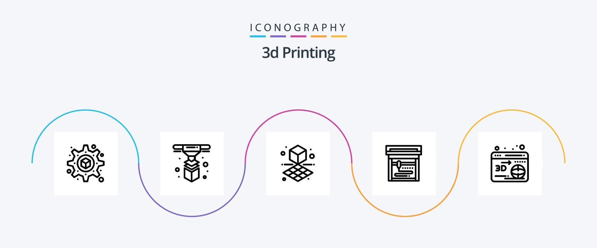 3d Printing Line 5 Icon Pack Including printer. 3d. printing. Shape vector