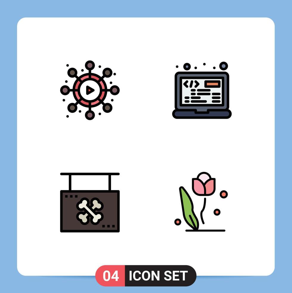 Universal Icon Symbols Group of 4 Modern Filledline Flat Colors of network hanging coding html sign Editable Vector Design Elements